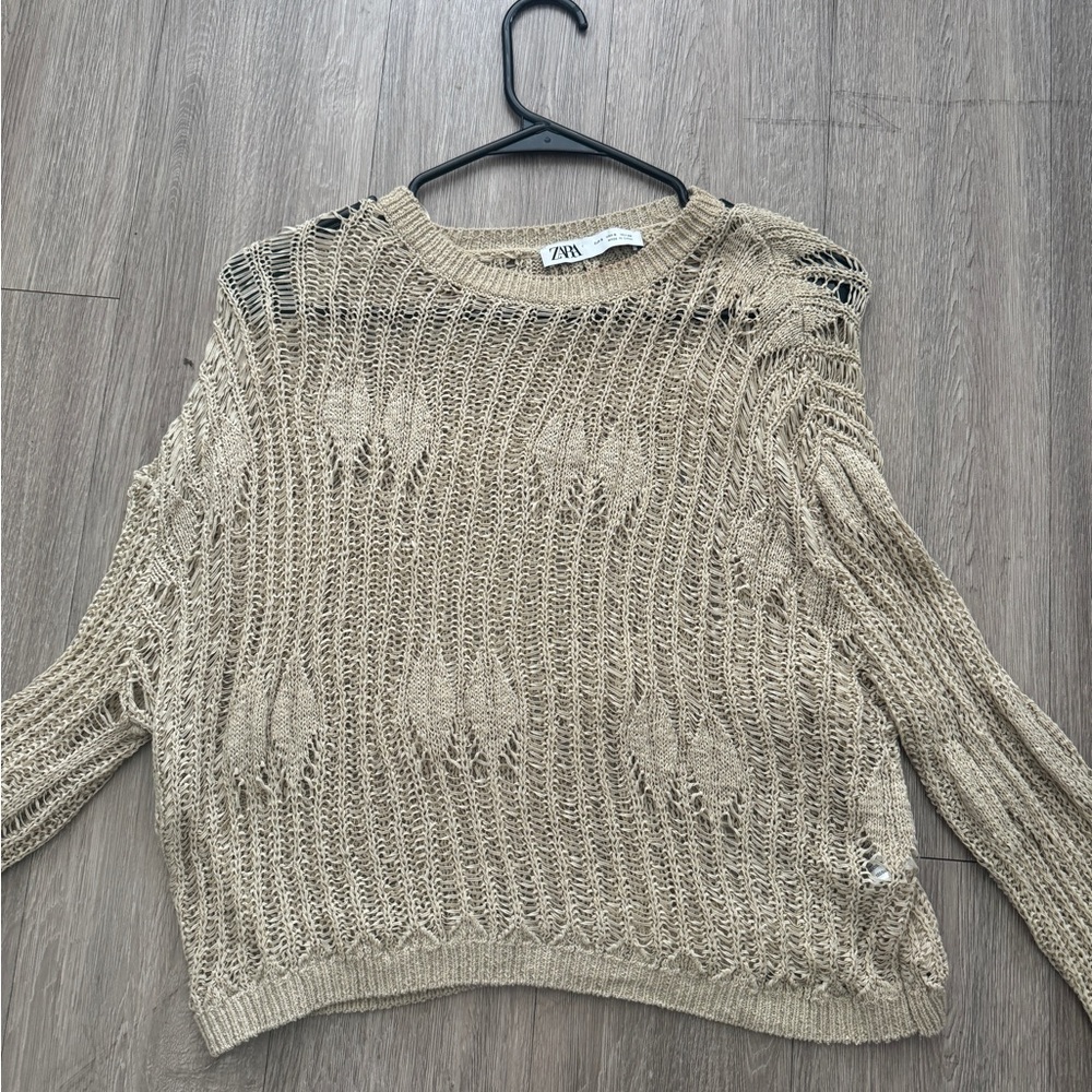 Zara Tan Open-Knit Sweater